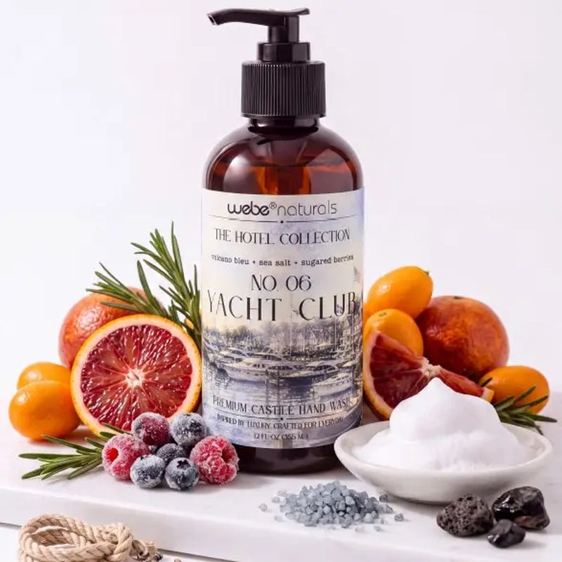 Webe Naturals Hotel Collection Premium Castile Hand Wash Gift Set (Pack of 5) - Cabana, Yacht Club, the Lounge, Country Club, Penthouse Scents - Hydrating, Moisturizing, Cleansing, Aromatherapy, Natural