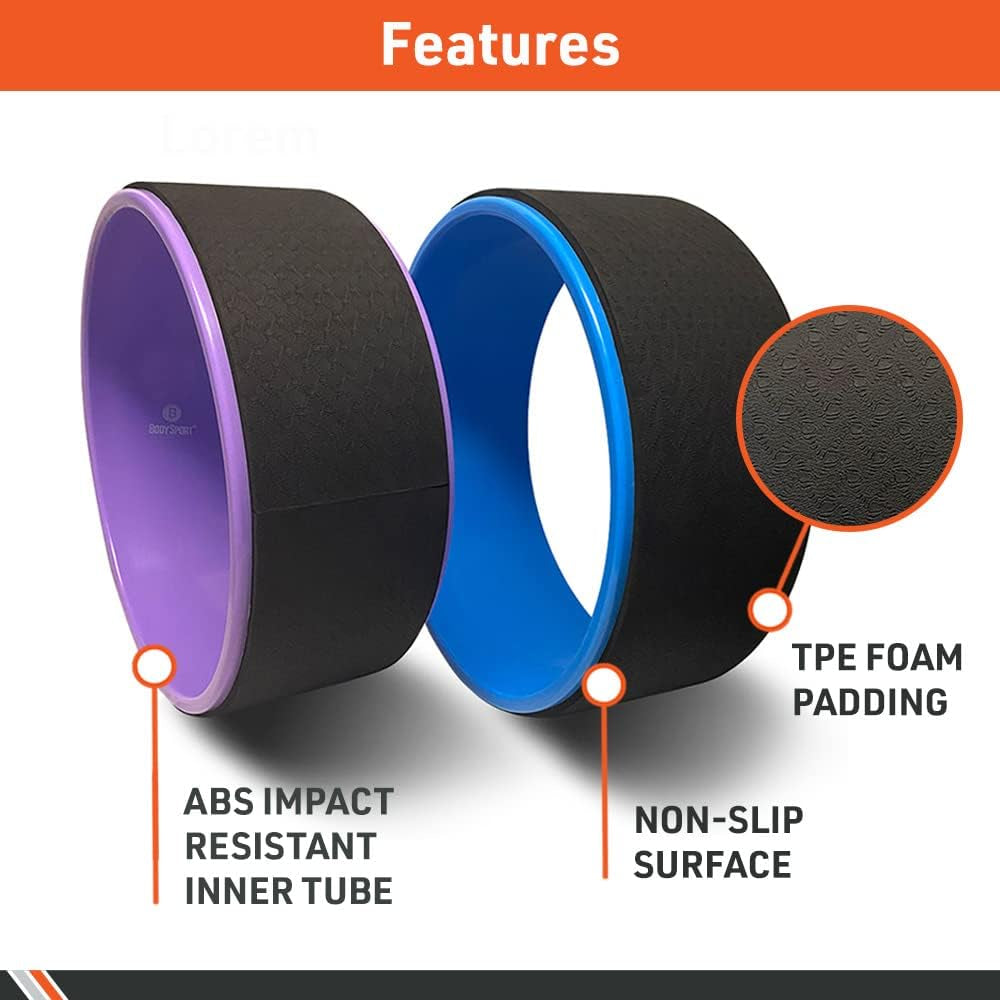 Yoga Wheel, 5 In. X 12.6 In. – Yoga Fitness Equipment – Cushioned Back Roller and Stretcher – Companion Accessory for Stretching and Flexibility – Yoga Pose Support Aid