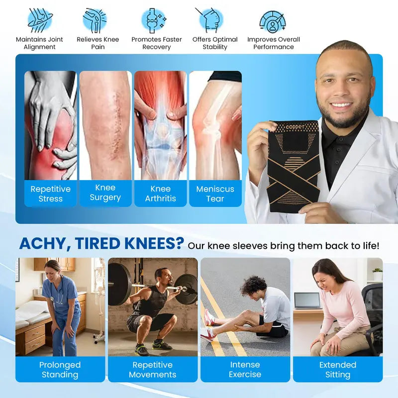 UGEM Copper Knee Brace Durable Modern Design Knee Wrap Compression Sleeve for Women & Men. Relieves Arthritis, ACL, Meniscus & Joint Pain. Perfect Knee Support for Working, Running & Weightlifting.