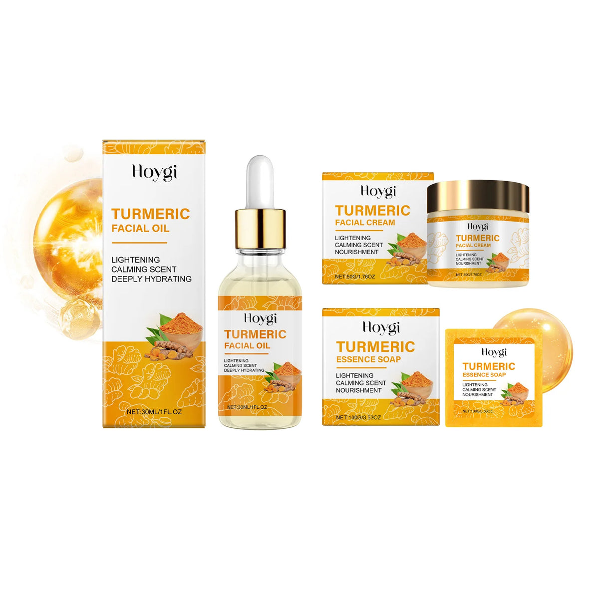 Turmeric Skincare Set Body Soap anti Acne Dark Spot Corrector Improve Dry Skin Moisturizing Face Cream Brightening Facial Serum